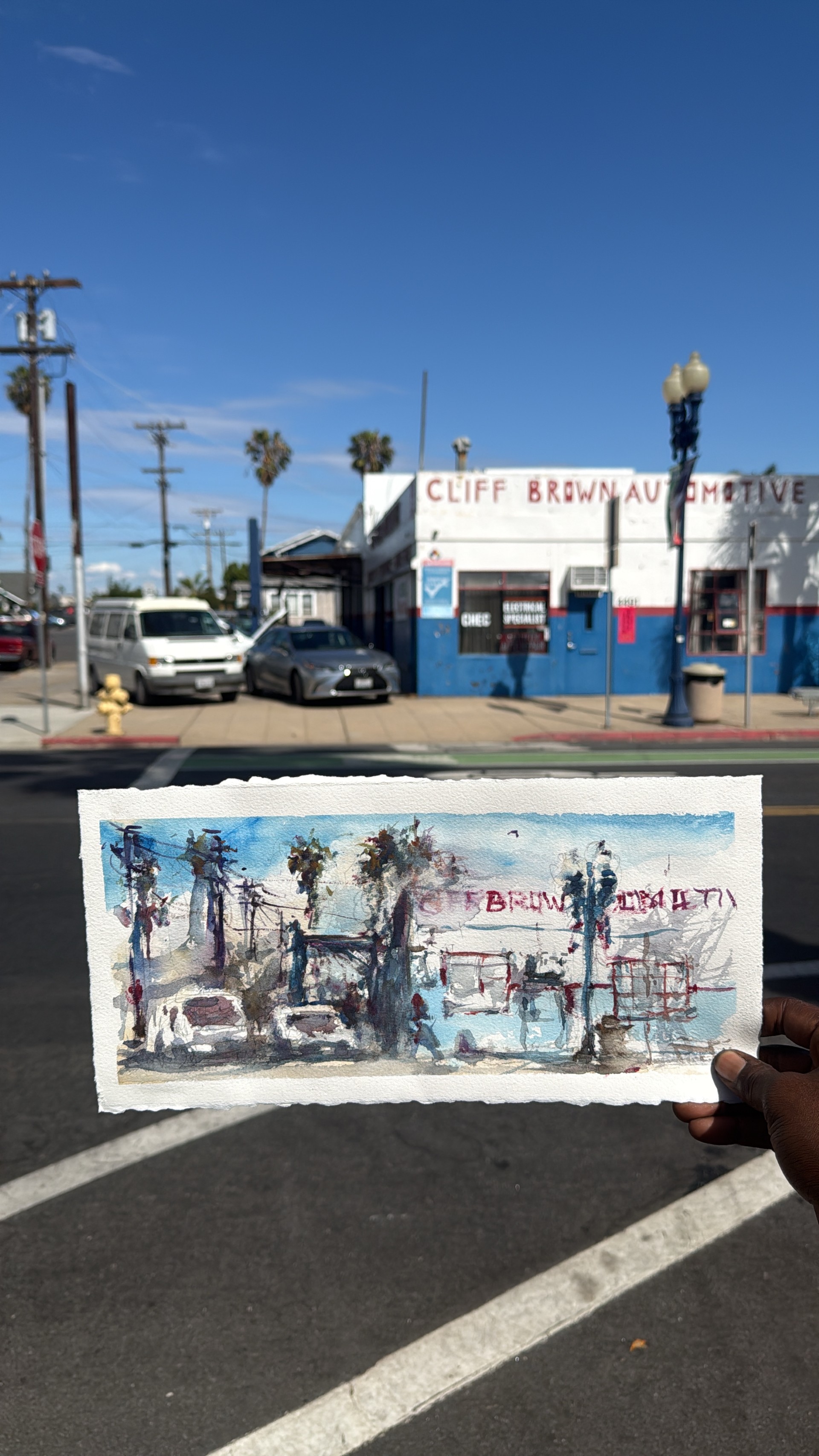 Cliff Brown Automotive — original watercolor by Tony Trowbridge, North Park